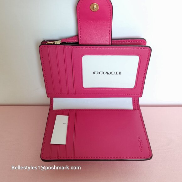 COACH Bifold Quilted Soft Smooth Leather ID Window Medium Wallet - Bold Pink ⭐ - Picture 12 of 16